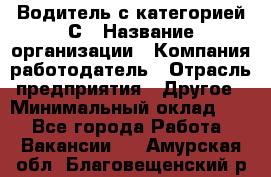 Водитель с категорией С › Название организации ­ Компания-работодатель › Отрасль предприятия ­ Другое › Минимальный оклад ­ 1 - Все города Работа » Вакансии   . Амурская обл.,Благовещенский р-н